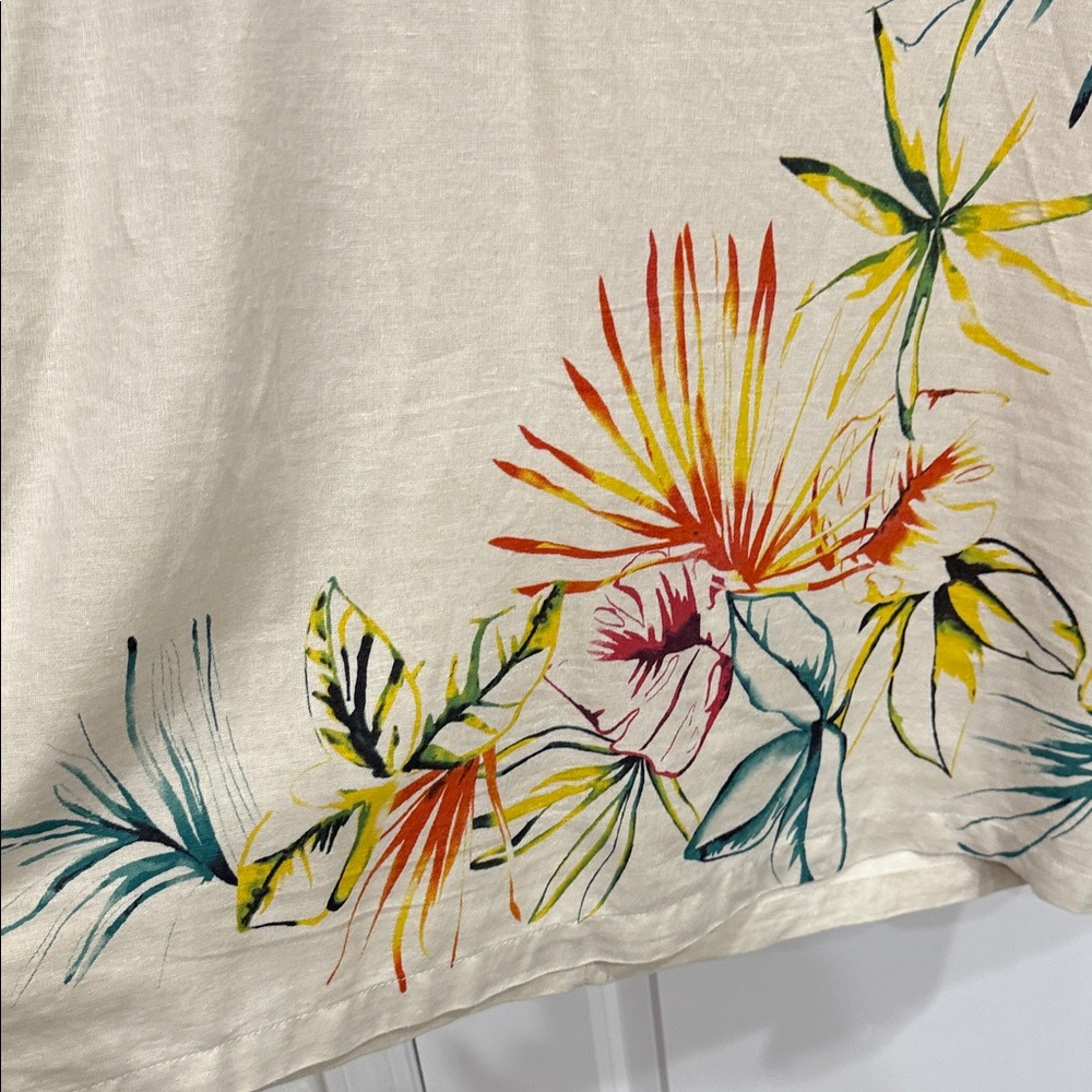 For Cynthia Beige Linen Blend Dress with Colorful Floral Accents - Picture 5 of 7